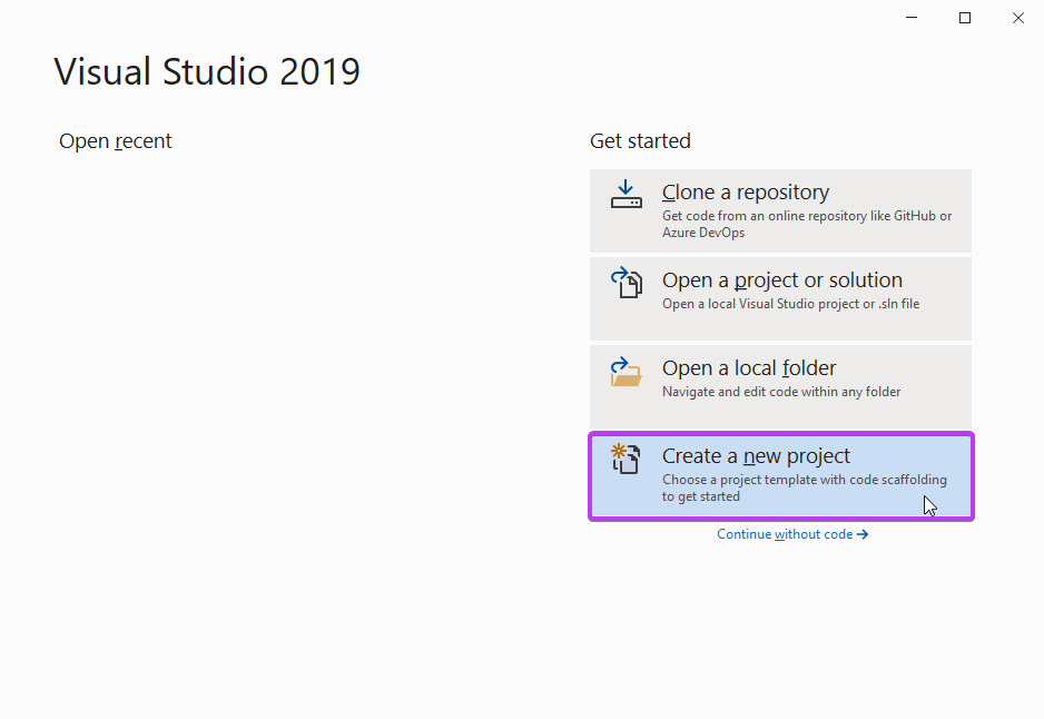 Visual Studio Startup Dialog