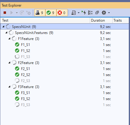 Parallel execution of features in Test Explorer